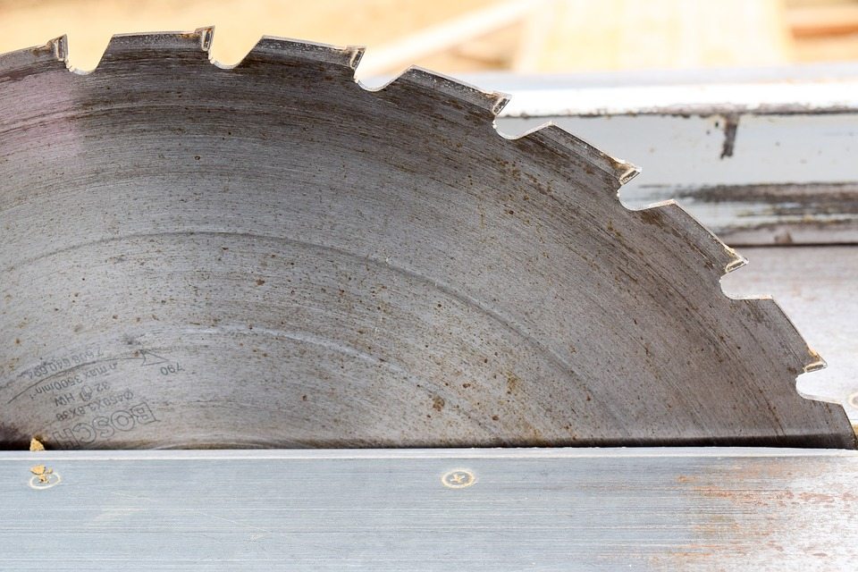 Close up of a miter saw blade