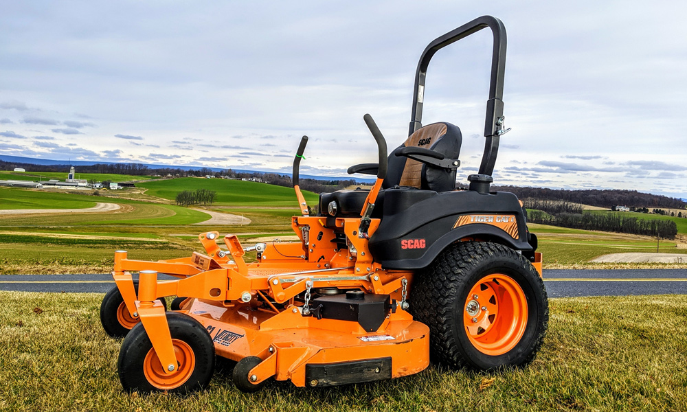 Zero turn mower sitting on a hill