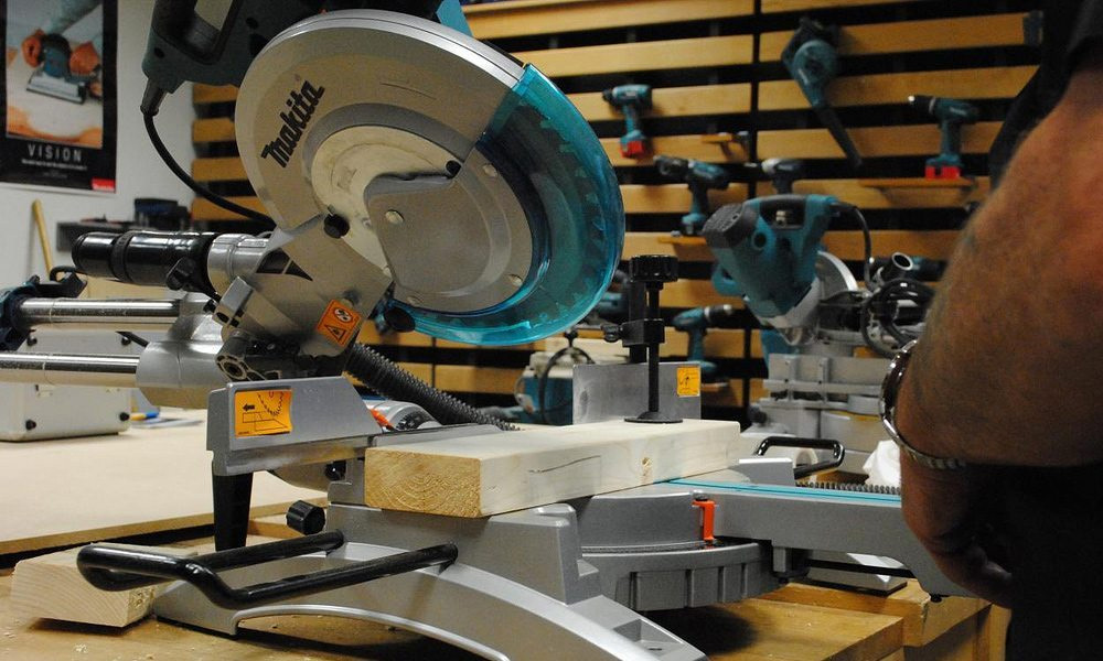 sliding miter saw in a workshop