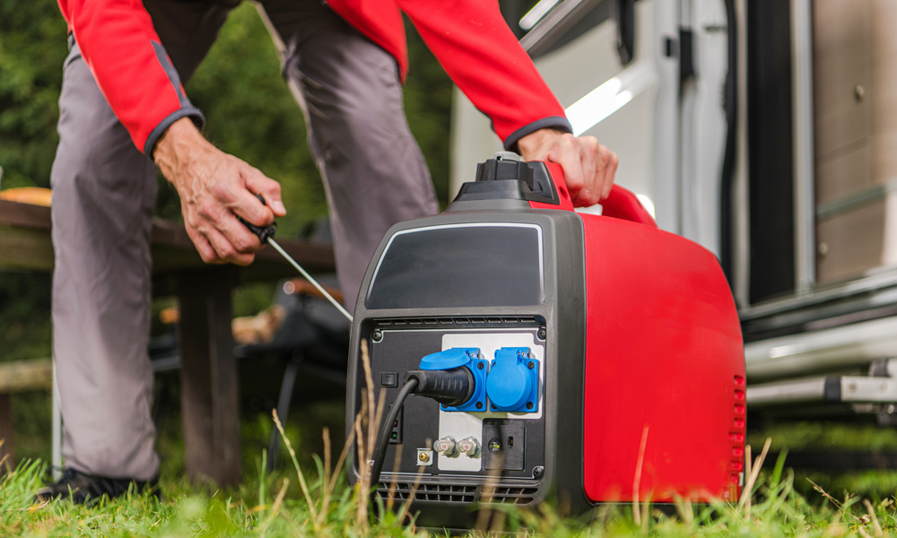 a man starting up a Inverter Generator 