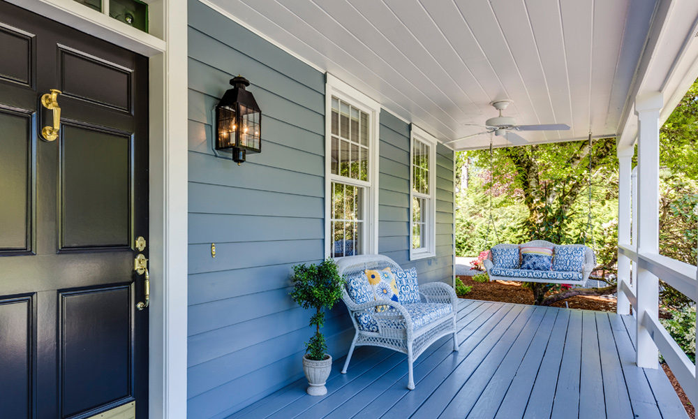 outside wood panelling porch