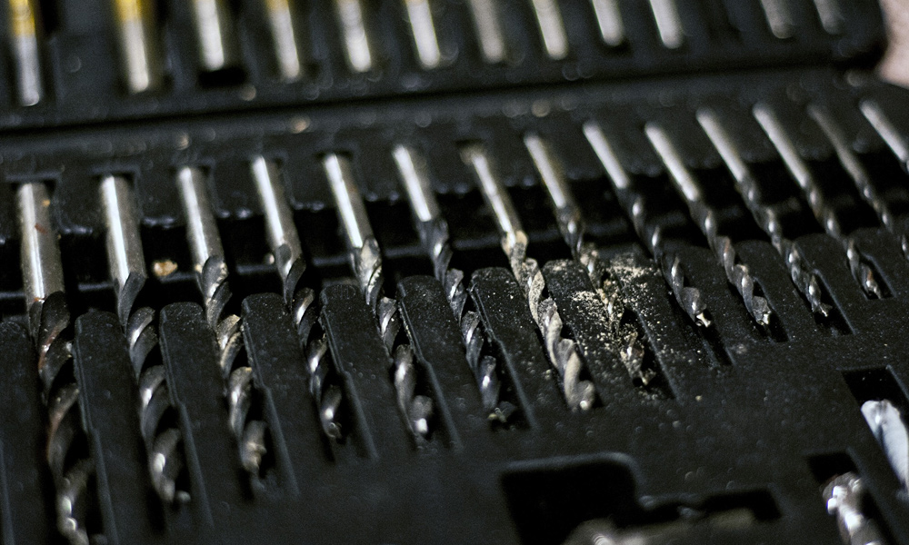 Different size drill bits in a case