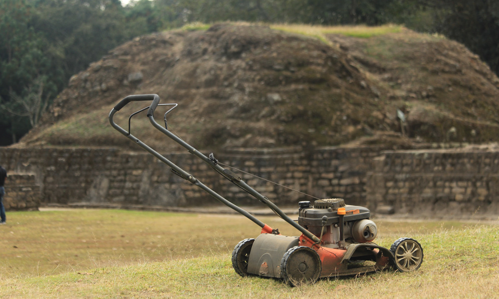 lawn mower sitting on grass