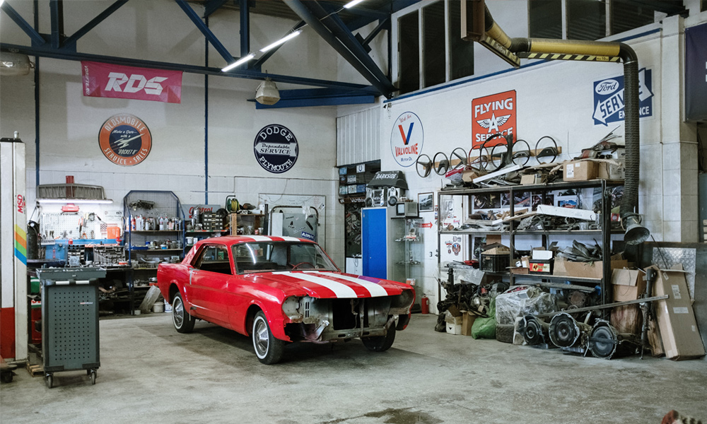 a car inside a garage