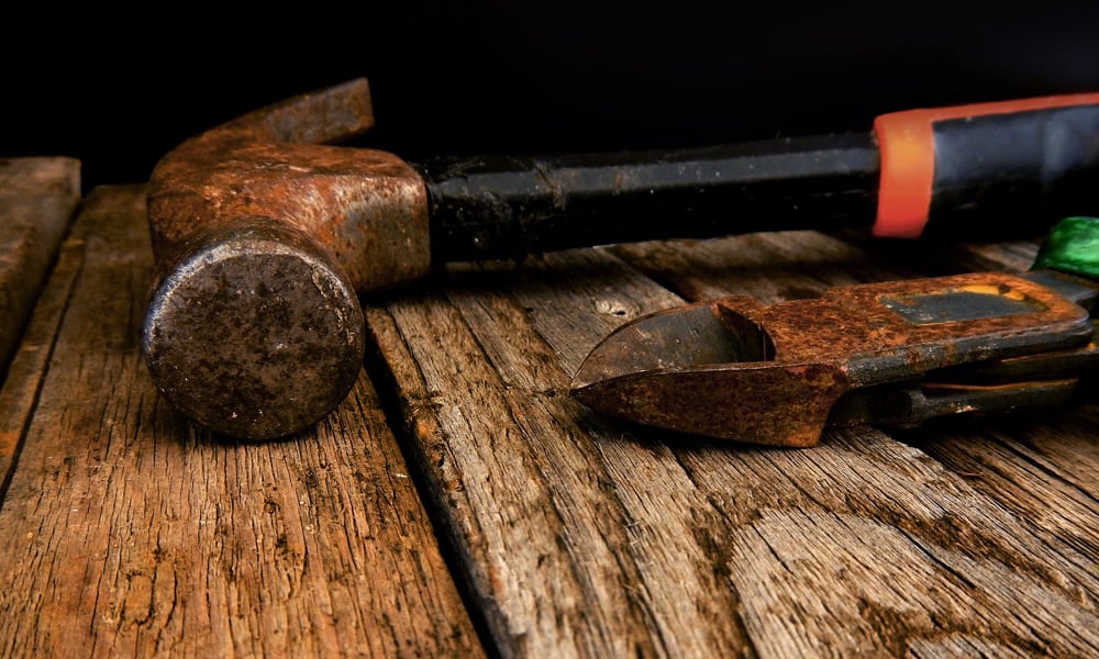 Close up of a rusty hammer