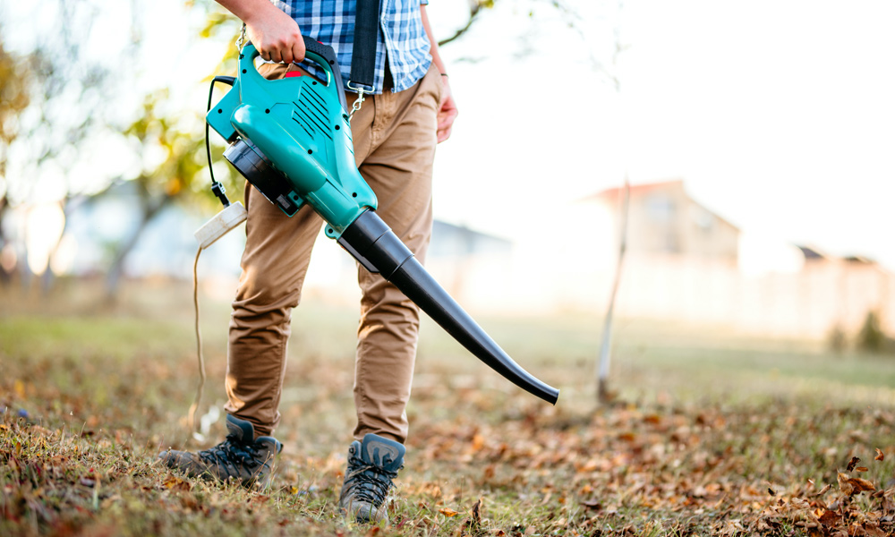 Somone holding a leaf blower in their hand