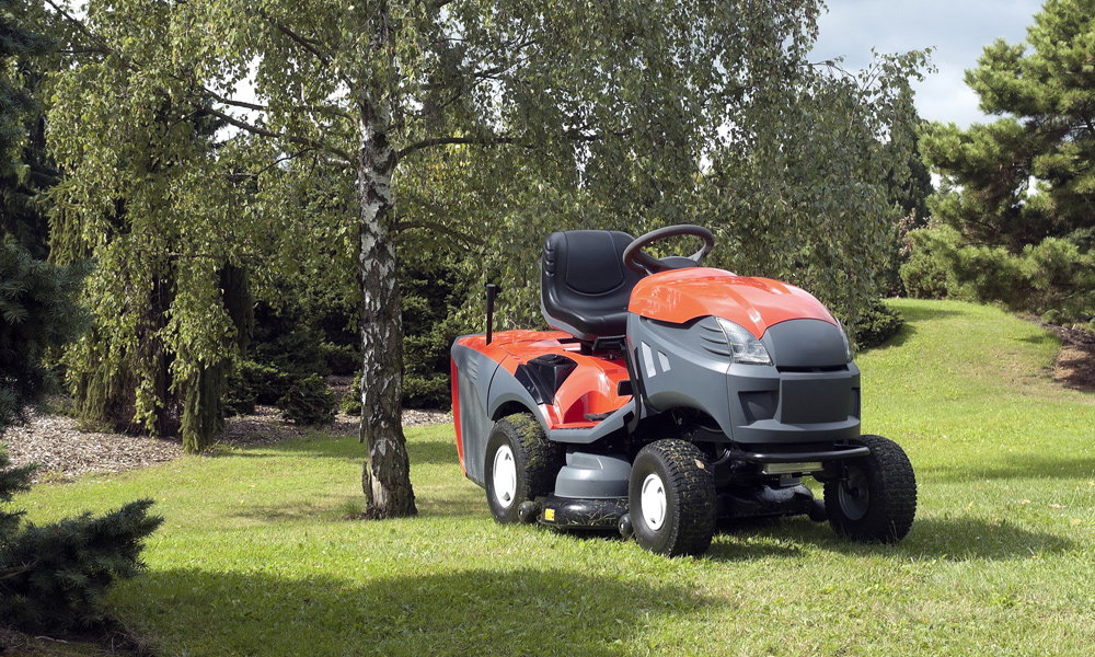 riding lawn mower on a fresh cut lawn