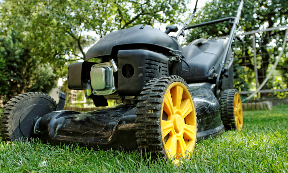 a lawn mower sitting on lawn 