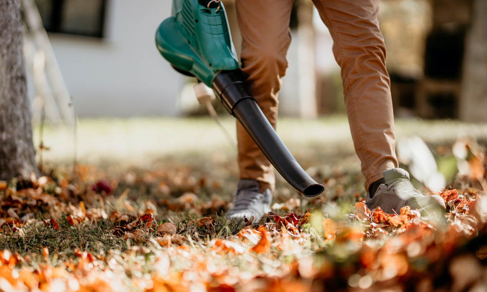 Man holding a electric leaf blower