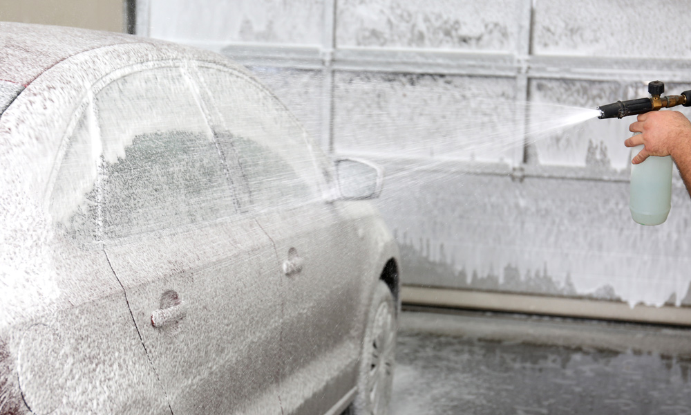 car covered in white foam 