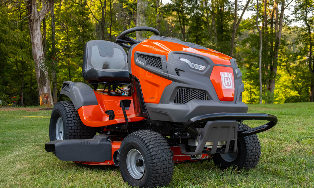 Riding lawn mower on grass