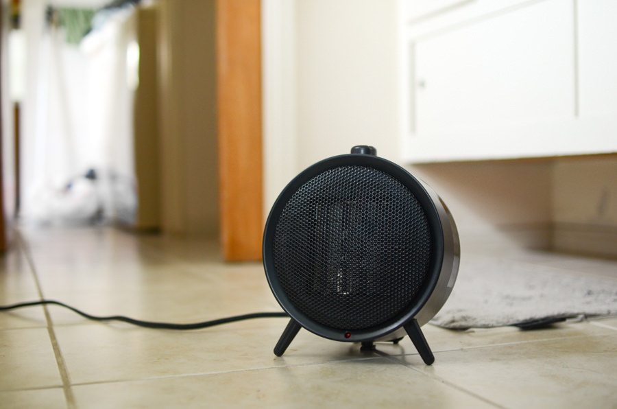 space heater on a tile floor