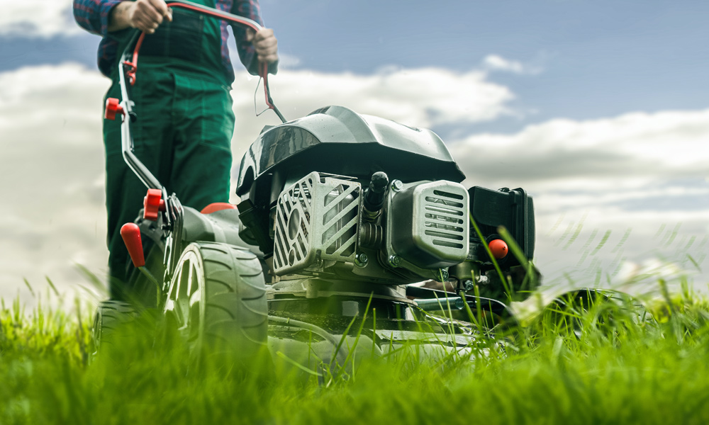 Close up of a lawn mower engine